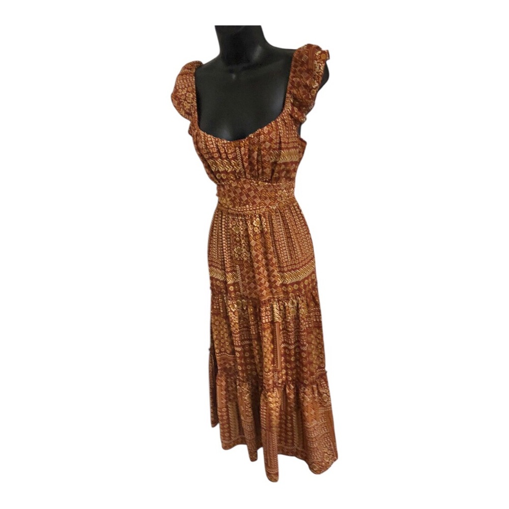 Trixxi‎ Rust Boho Patchwork Ruffle Strap belted T… - image 13